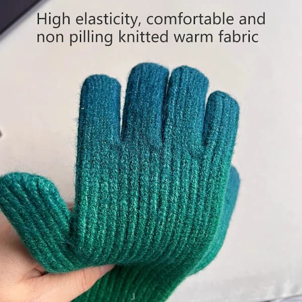 Dame Vinter Touchscreen Uld Magiske Handsker Varme Strikkede Touchscreen Gradient Farve Åbne Fingerhandsker Foret til Kvinder Grøn