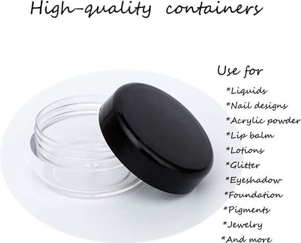 Mini kosmetikkrukker, klare PS-beholdere med sorte PP-låg, til makeup, læbepomade og lotioner, 30-pak, 10g