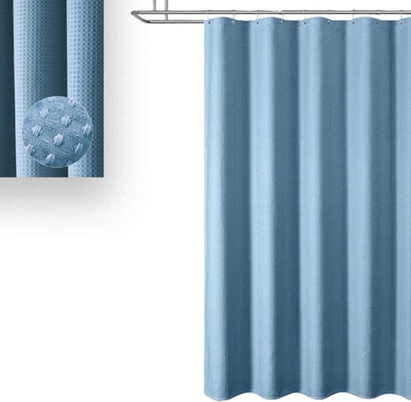 Vanntett dusjforheng, teksturert polyester, maskinvaskbart med 12 kroker, for hjemmebad, månelysblå, 180 x 180 cm