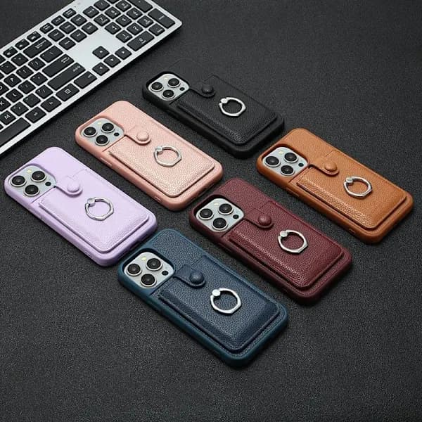 (Til iPhone 15 Pro MAX) Telefoncover med snøre, kortlomme og lychee-tekstur, blå blå