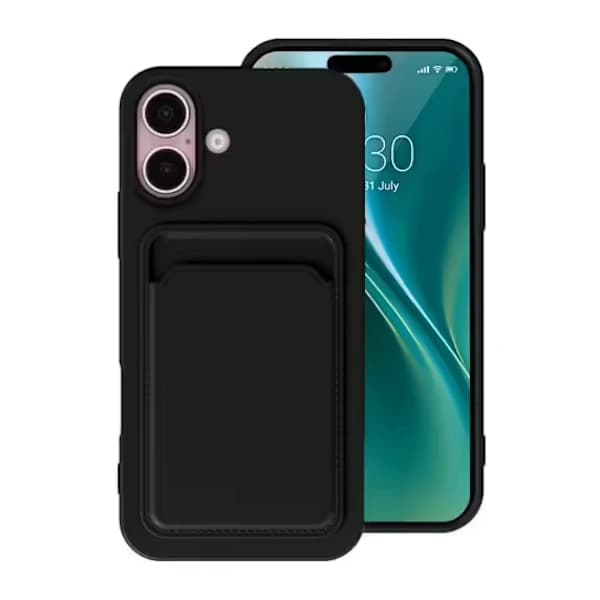 iPhone 16 Silikon Mobilskall med Kortholder - Svart