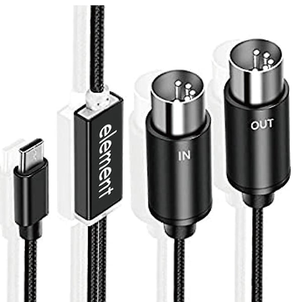 (HH) MIDI - USB-C Type C -kaapeli USB MIDI -muunnin merkkivalolla, yhteensopiva elektronisen tietokoneen kanssa, musta
