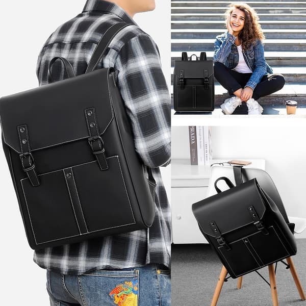 Elegant PU-læder Laptop Rygsæk - 14-tommer