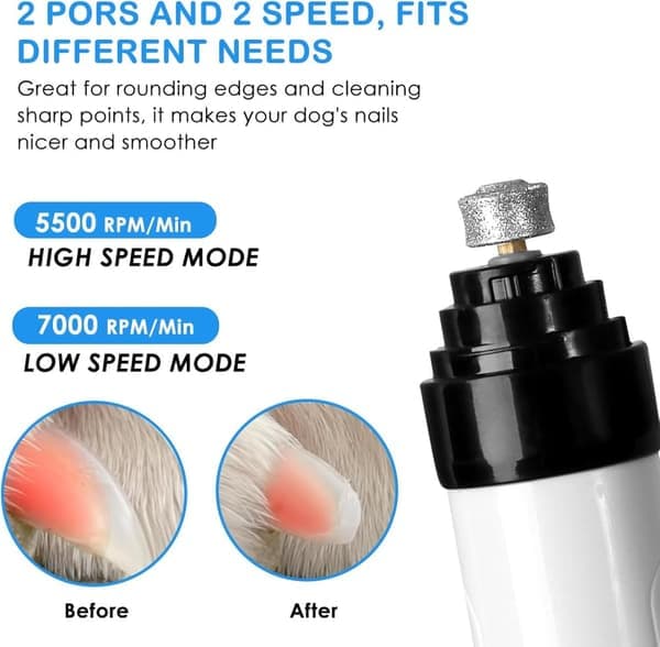 2025 Trådløs Hundneglsliper – Stille (<40 dB) – 2 Hastigheter – USB-ladet – Diamanthode