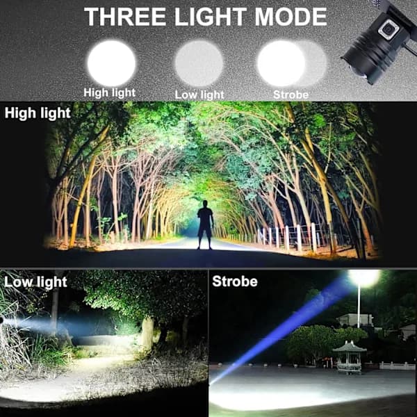 LED-hodelykt, oppladbar, 90 000 lumen supersterk hodelykt