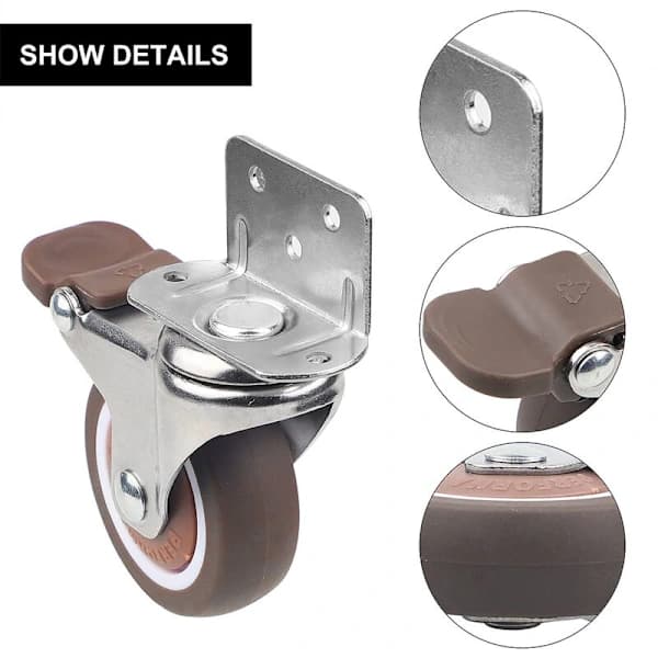 4x hjul - 25 mm för möbler, små svängbara hjul med broms