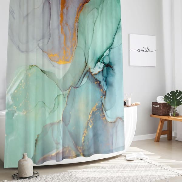 Marmor badeforhæng, vaskbart polyester, vandtæt og skimmelresistent, til badeværelse og badekar, grøn, 180 x 200 cm