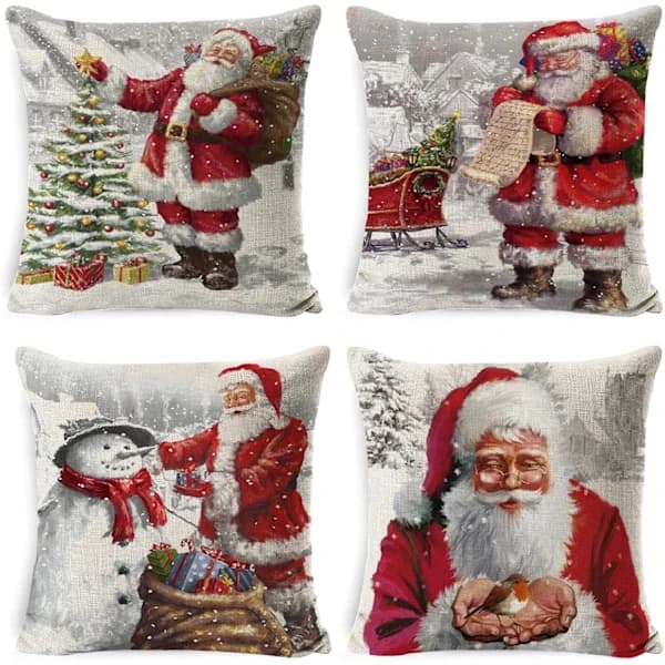 HA~Sett med 4 juleputer, sofaputer, putetrekk for juledekorasjon hjemme