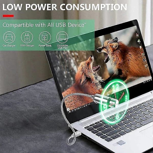 Mini USB Ur-blæser, HuiHeng Fleksibel Svanhals LED Ur USB Blæser Tidsvisning Ur-blæser til PC Computer.