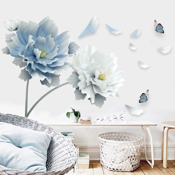 Gradient Blue Butterfly Lotus dekorativa klistermärken Flower Wall St