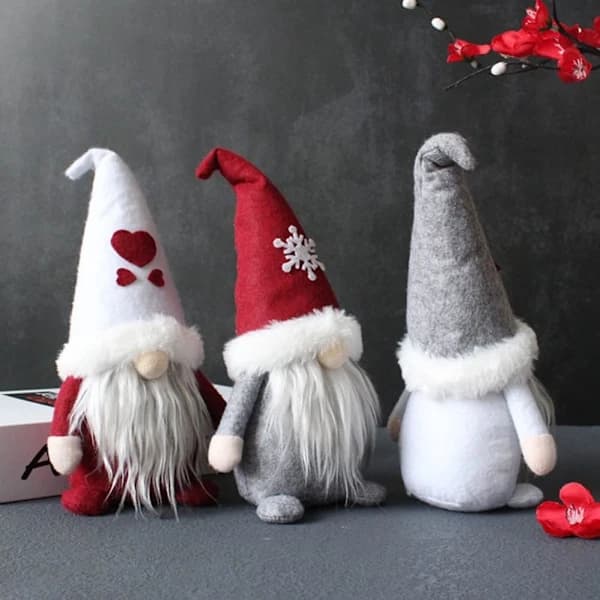 3-pak Jultomtar Svenska, Søde Håndlavede Tomtefigurer Siddende Ansigtsløse Gonks Dværg Elffigurer til Julepejse