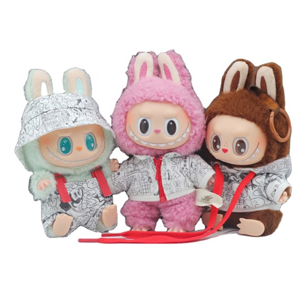 [HH]ONLY CLOTHES 17CM LABUBU Riipusnukke Pukeutumistarvikkeet Graffitiprintti Neuletakki Kalastajanhattu Asusetti Only Clothes(No Doll) 5