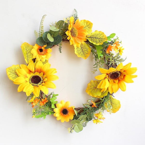 Sunflower Rattan Wreath Door Hanging Simulation Sun Flower Wreath Harvest Festival Decoration