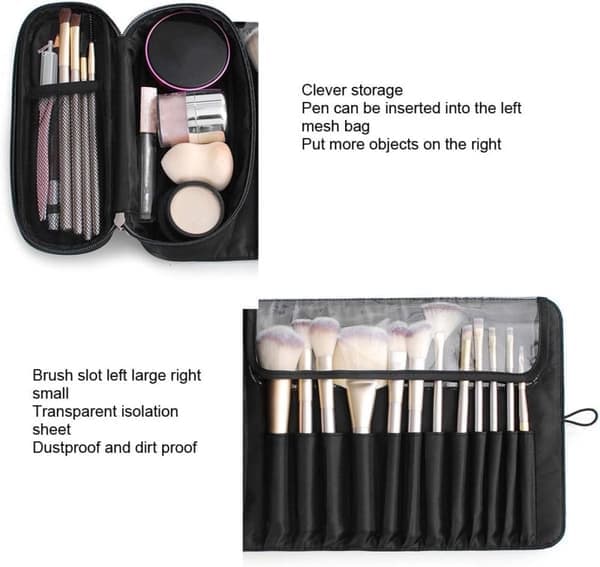Makeupbørste - Bærbar foldbar vandtæt organizer med 13 rum - Rejsetaske makeup taske sort