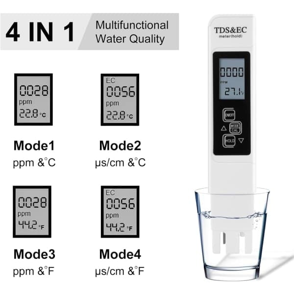 Vandkvalitetsmåler, 3 i 1 LCD digital vandkvalitetstester med baggrundsbelysning, TDS/EC vandtester til drikkevand, pool, akvarium