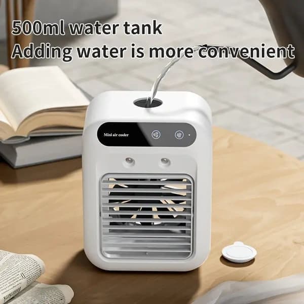 USB Genopladelig Mini Aircondition, Bærbar Ventilator, Bordventilator til Hjem og Kontor, Mini AC