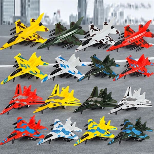 4 stk. flyveplanslegetøj, træk tilbage fly, 16 stk. legetøjsfly, helikoptere, kampfly, fremragende gave til småbørn, drenge og piger ...