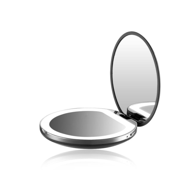 LED-belyst fickspegel, 1x/3x förstoring - Stor sminkhandspegel med naturligt ljus, kompakt och bärbar för resor (svart)