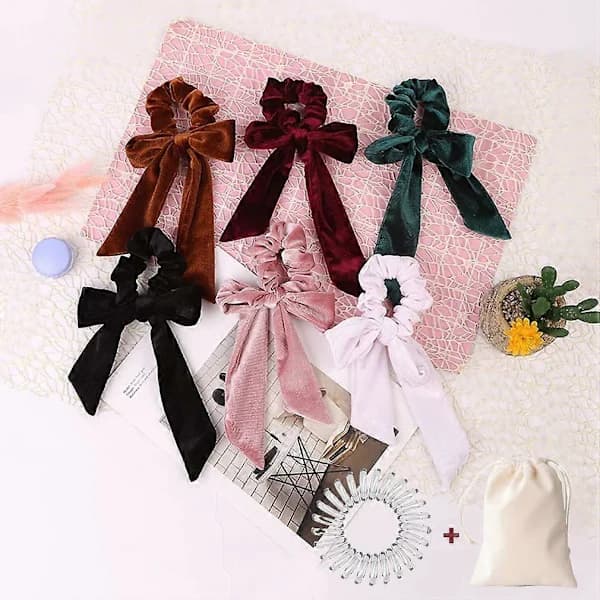 6 st Hårband med rosett Sammet Elastiska Hårband Scrunchy Hårrep Hårrosett Hästsvanshållare Accessoarer för Kvinnor Flickor
