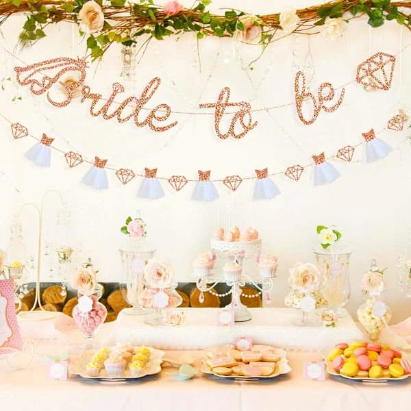 Roséguld Dubbelsidig Glitter Brud Blivande Diamantbanner
