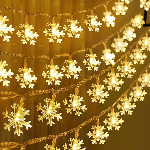 {HH} Juledekoration Snowflake String Lights Xmas Garland Holid Warm White