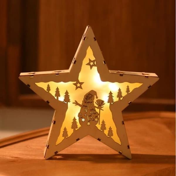 Trästjärna med julbakgrund 21,5 cm