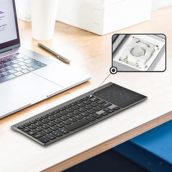 2.4G Trådløst 59-tasters ABS-tastatur med indbygget touchpad til Android, iOS og Windows, grå, 25,8 x 9,8 x 1,5 cm