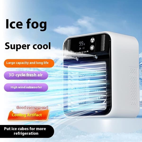 Bærbar 4-i-1 Luftkøler & Luftfugter – Mini AC med LCD-display, 2 Hastigheder, USB & Genopladelig Ventilator