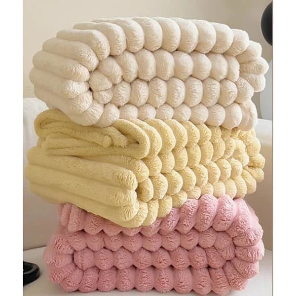 Luksuriøst plysjteppe, koselig, fluffy, for seng, sofa gul