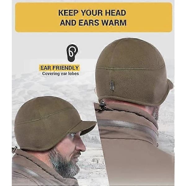 Fleecefodrad Vintermössa med Skärm - Herr - Öronlappsbrädd Skull Watch Cap Hatt [] Armégrön