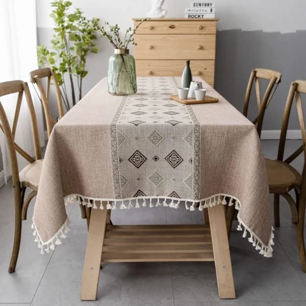 Brun - Rektangulær flekkbestandig duk Brodert linneduk i c