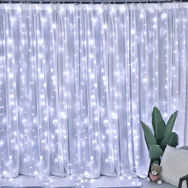 Dazzle Bright gardinljusslingor, 300 LED 9,8ft x 9,8ft 8 belysningslägen Fe-ljus USB-drivna, för jul, fest, bröllop utomhus inomhus