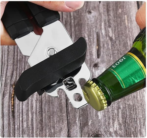 Multifunctional Can and Bottle Opener - With Sharp Stainless Steel Cutting Wheel - Soft Ergonomic Handle - Black