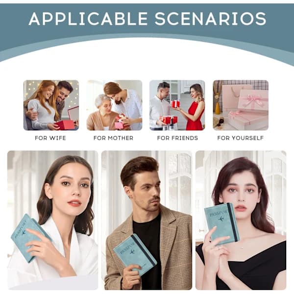 HA-Pasfodral PU Læder RFID-blokerende Pasfodral Rejsepung med Kortplads & Elastisk Bånd Pasbeskyttelse (Himmelsblå) sky blue