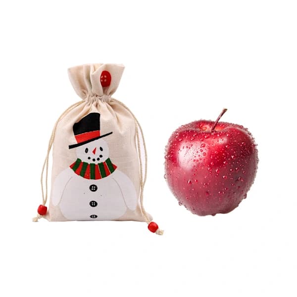 HA-Jutesäckar för julklappar, 5-pack med julmotiv, träpärlor