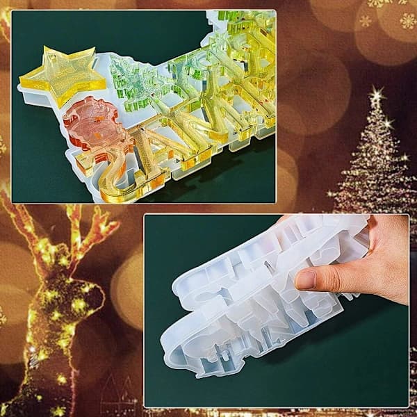 HA~God Jul Hjerteforme Epoxystøbeforme Silikone Juletræ Stjerneform Julemand Smykkefremstilling Silikoneform til God Jul