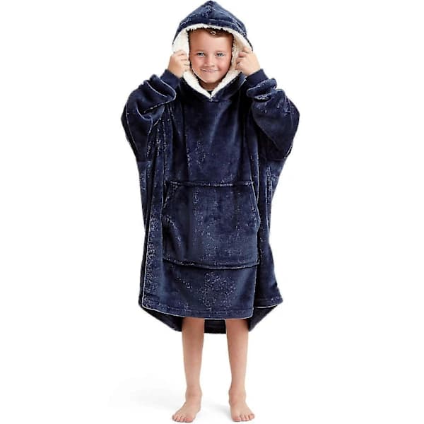 Snuggaroo Gutter Jenter Barn Myk Fleece Oversized Hette Bærbar Teppe 6-14 År Marineblå