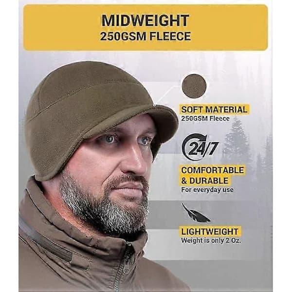 Fleecefodrad Vintermössa med Skärm - Herr - Öronlappsbrädd Skull Watch Cap Hatt [] Armégrön