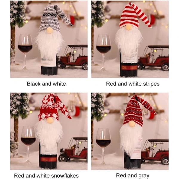 4-pack Jul Tomte Vinflaskor Omslag Handgjorda Tomtar Svenska Tomtar Vinflaskor Toppar Dekorativa Jultomte Presenter