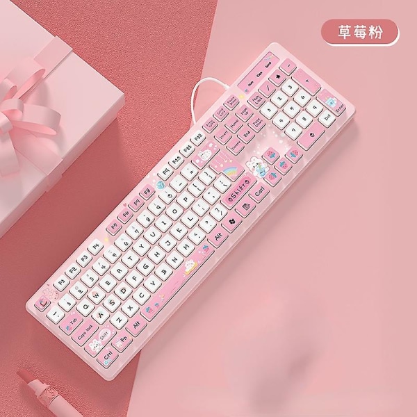 Kawaii kanin kablet tastatur rosa trådløst tastatur spilltilbehør tegneserie dempet tastatur bærbar PC stasjonær datamaskin for jente