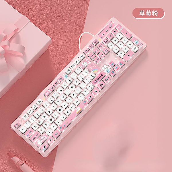 Kawaii Kanin Trådbundna Tangentbord Rosa Trådlöst Tangentbord Speltillbehör Cartoon Mute Tangentbord Notebook Stationär Dator för Flicka
