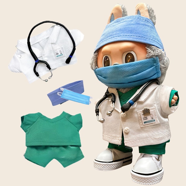 [HH] Labubu Outfit Mærkevare Tøjsæt Designer 17cm Tøj Lægedragt Tøj Labubu Outfit Tilbehør Pink suit (Set of 6 pieces)