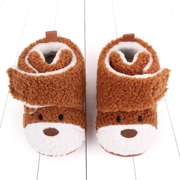 /HA/Nyfødte baby piger varme fleece komfortable støvler skridsikker sål til småbørn vinterstrømper tegneserie sko (9-12 måneder, kaffe)