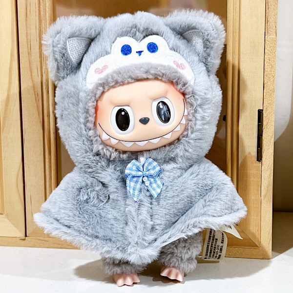 [HH]Labubu V1 Dockkläder 17cm Tumlar Hoodie Outfit Kostym Blind Box Popmart ToNot Original Gray Shiba Inu cape