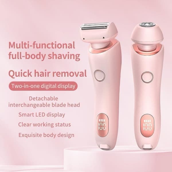 2-in-1 Mini Electric Razor for Women - Painless, Wet & Dry Use, LED Display, 2 Replaceable Heads