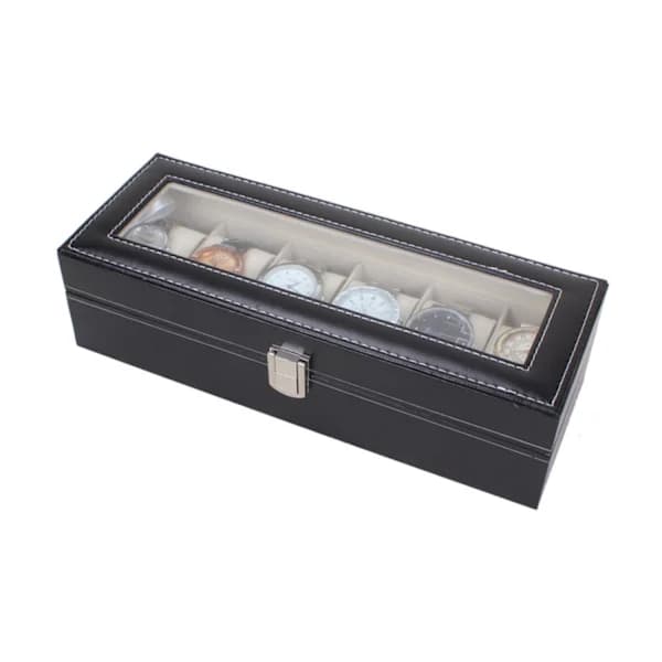 Watchbox Klockbox til 6 ure - Sort med hvid syning black 775