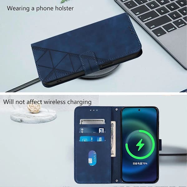 Kompatibelt läderfodral för iPhone 17 med handrem, plånboksställ, telefonskal [] Azurblå