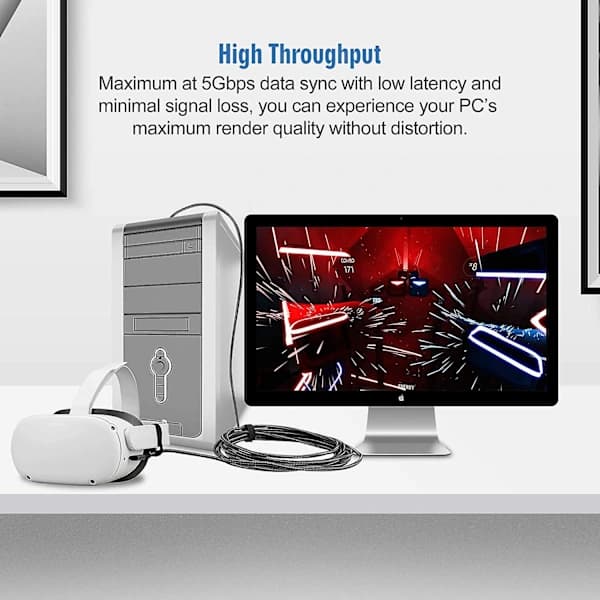 USB 3.2 Typ A till C Kompatibel Quest 2 Link-kabel PC Link Förlängningskabel 3 m