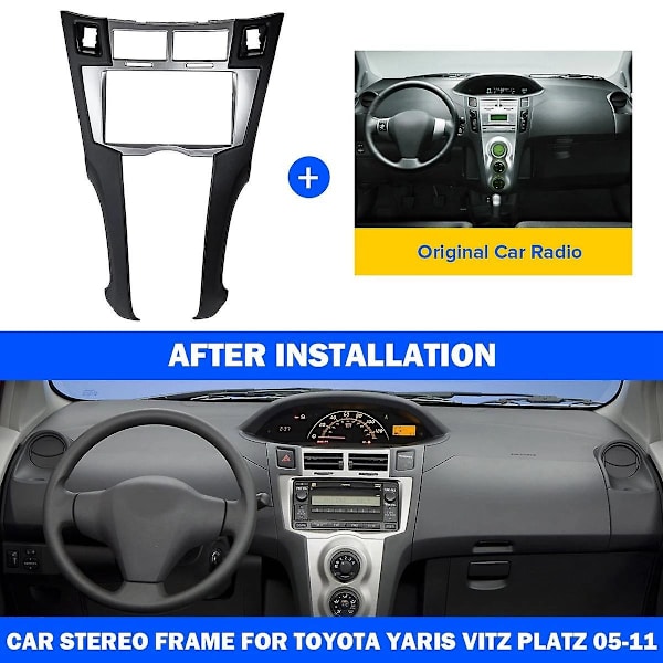 2 Din bilstereo ramme trimsett av dashbord for Yaris Vitz Platz 2005-2011 DVD-spiller installasjon