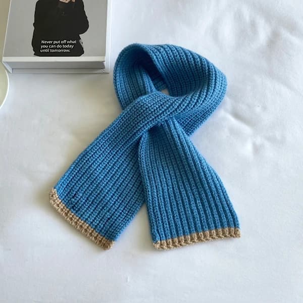 Strikket skjerf for barn, ensfarget, mykt og varmt skjerf for småbarn, blå